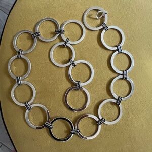 VTG ST JOHN Wide Silver Circle Chain-Link Belt OS Old Money Quiet Luxury